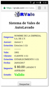 Escaneo de control de vales de productos y servicios